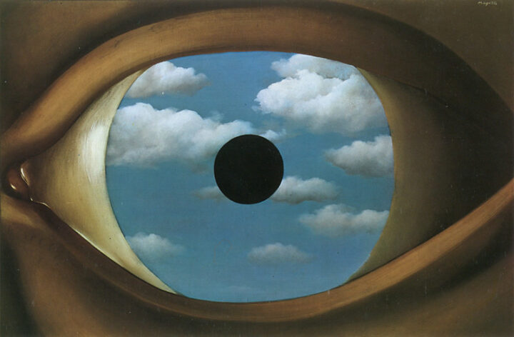  quadro di magritte che raffigura un occhio azzurro con nuvole